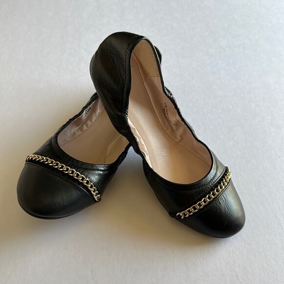 Cole Haan Cortland Chain Ballet Flats Black Gold Chain Classic Work Women's 7.5 - Picture 1 of 14